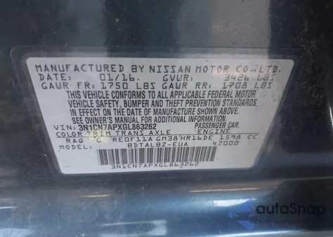2016 Nissan Versa 1.6 Sv from USA, damaged, VIN 3N1CN7APXGL863262